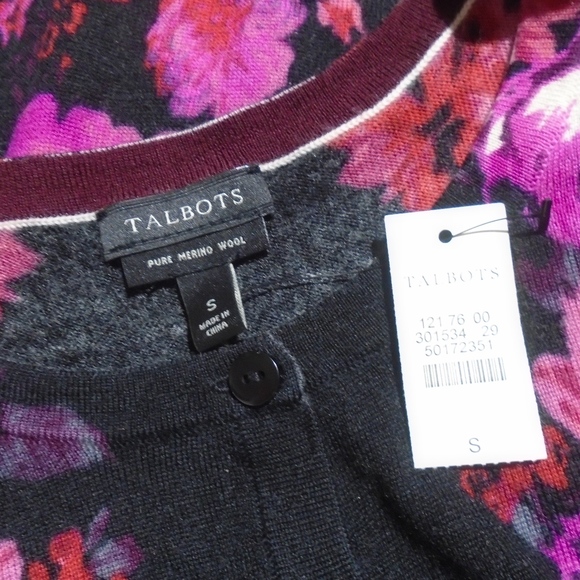 TALBOTS 100% Merino Wool Floral Print Cardigan NWT - Picture 5 of 5
